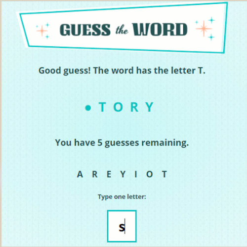 a screenshot of my guess-the-word game
